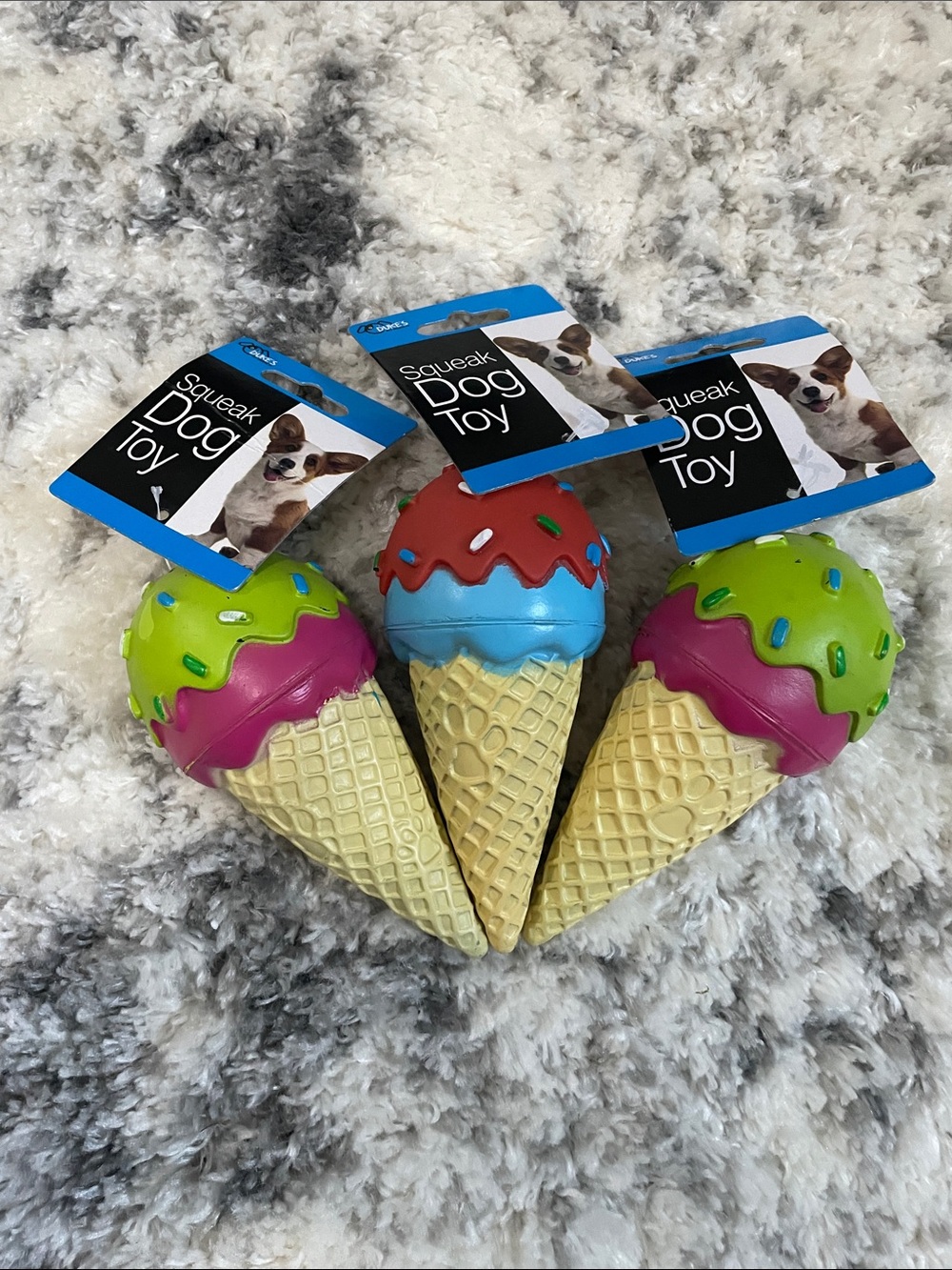 Squeak Dog Toy Ice Cream Cones - Colorful Play Chew Toys